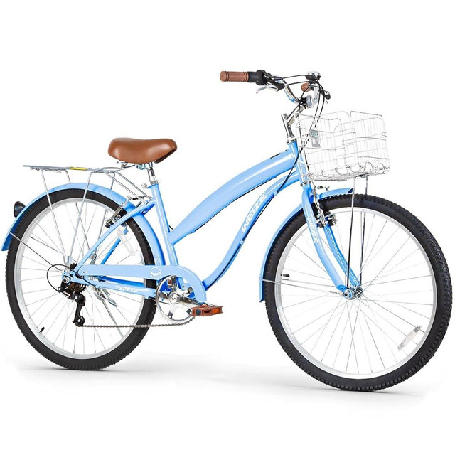 WEIZE Beach Cruiser Bike, 26 inch Commuter Bicycle for Adult Men and Women, 7-Speed/High-Carbon Steel/Front & Rear Fenders, Comfortable City Bikes with Rear Rack or Basket, Ergonomic Upright Design