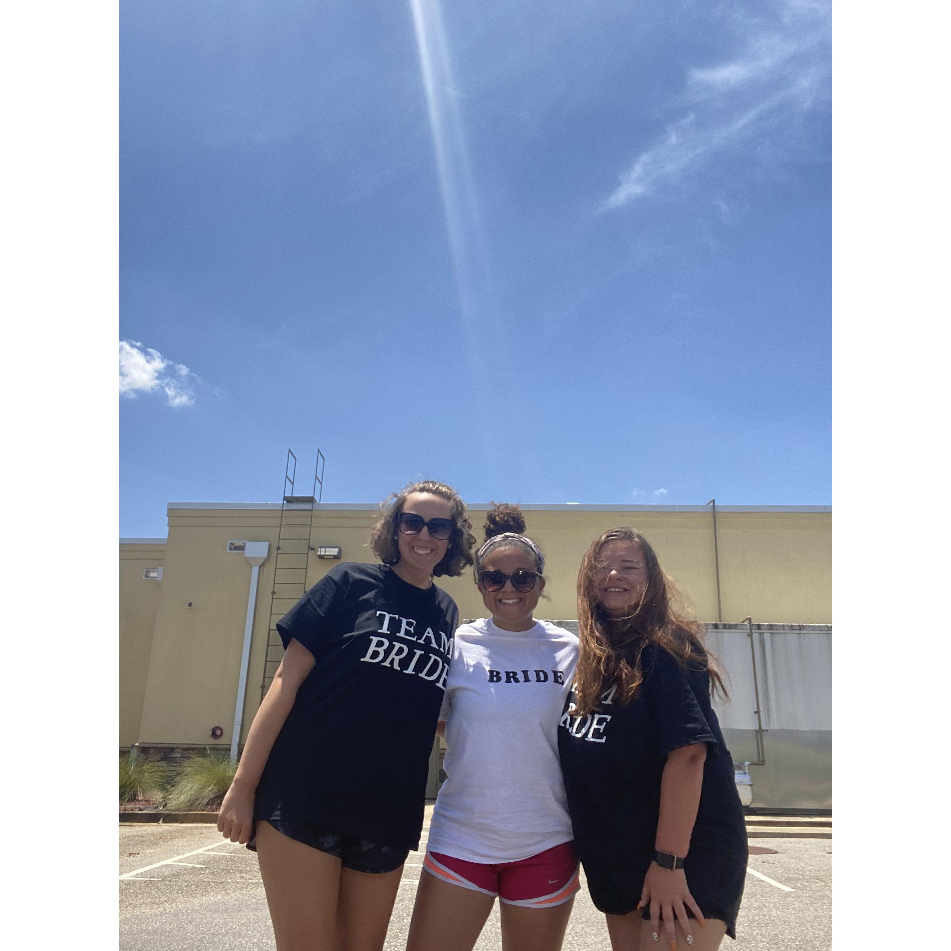 May 26, 2021 •
Mia with Bridesmaid Peyton (left) and Bridesmaid Callie (right) on their way home from a beach trip. Peyton came up with and created the matching shirts.