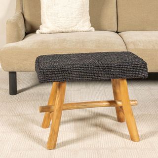 Sophie Woven Mendong & Teakwood Stool