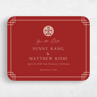 Red Rounded Wedding Save the Date - Meili Landscape