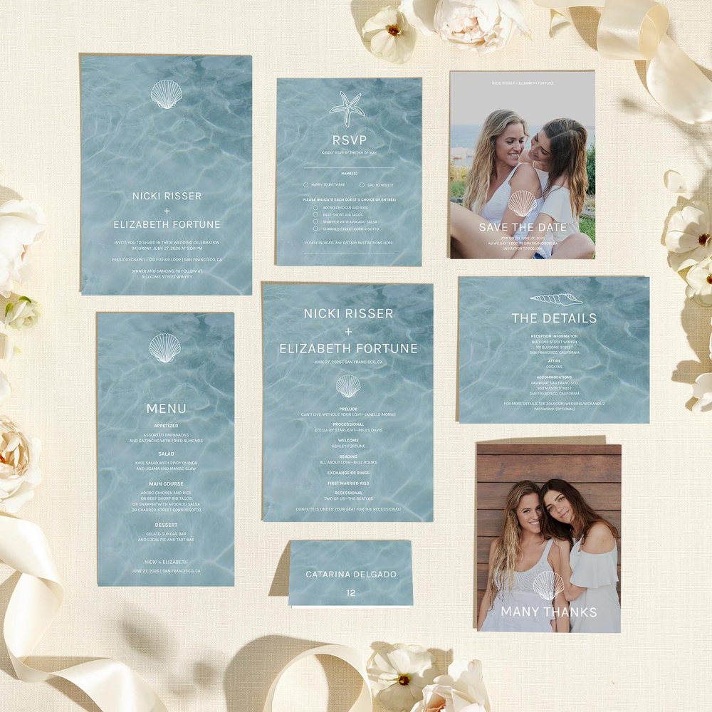Waterview Portrait | Teal Blue | Zola Wedding Invitations