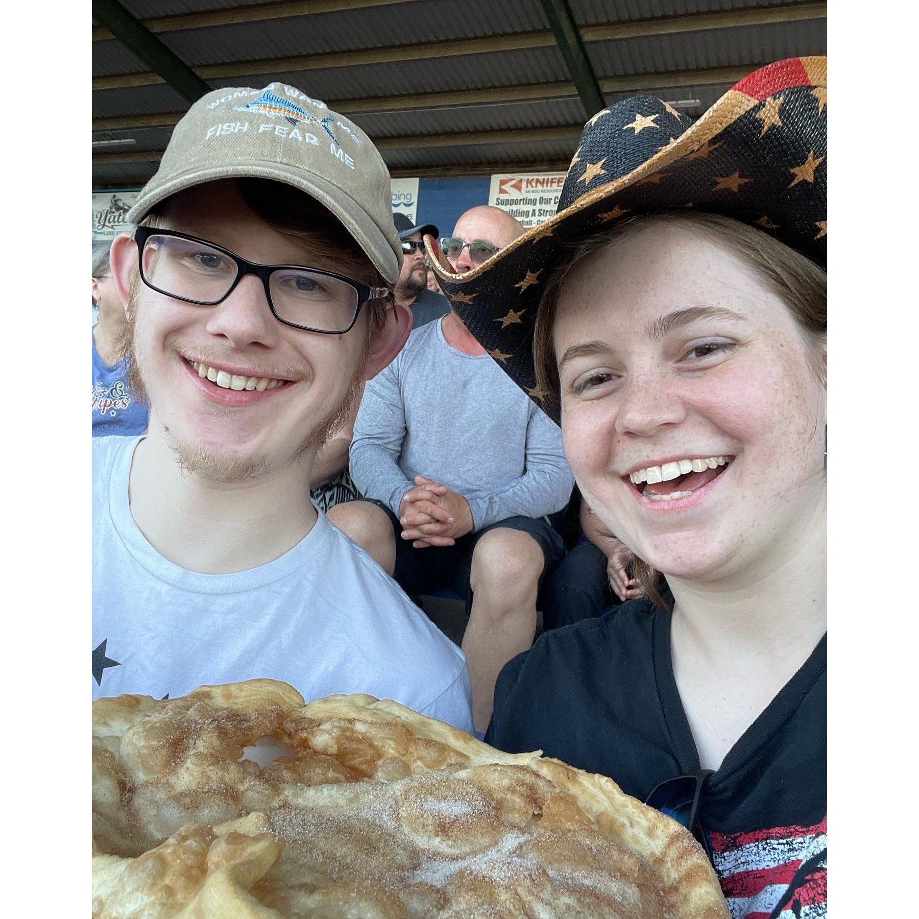 Finally got to take him to the Molalla Buckeroo! And we got to continue my tradition of sharing an elephant ear!