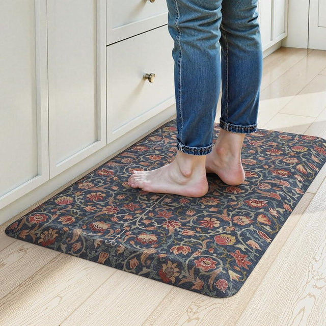 KIMODE Padded Kitchen Floor Mats Cushioned Anti Fatigue,3/4 Inch Comfort Memory Foam Ergonomic Standing Carpet for Office Desk,Boho Vintage Sink Rug Non Slip for Laundry,Blue/Red