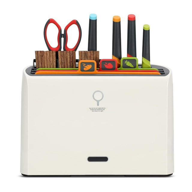 Smart Cutting Board & Knife Set,Self Cleaning Cutting Board Set with 4 Stainless Steel Knives,3 Color Coded Cutting Boards,10 Pairs of Chopsticks and 1 Pair of Scissors