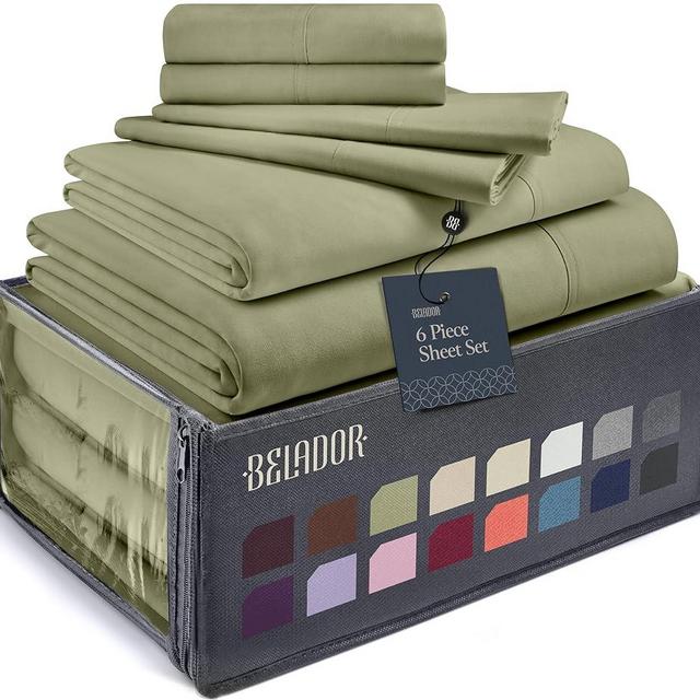 BELADOR Silky Soft Queen Sheet Set - 6 Piece Bed Sheets for Queen Size Bed, Secure-Fit Deep Pocket Sheets with Elastic, Breathable Hotel Sheets & Pillowcase Set, Wrinkle Free Oeko-Tex Sheets