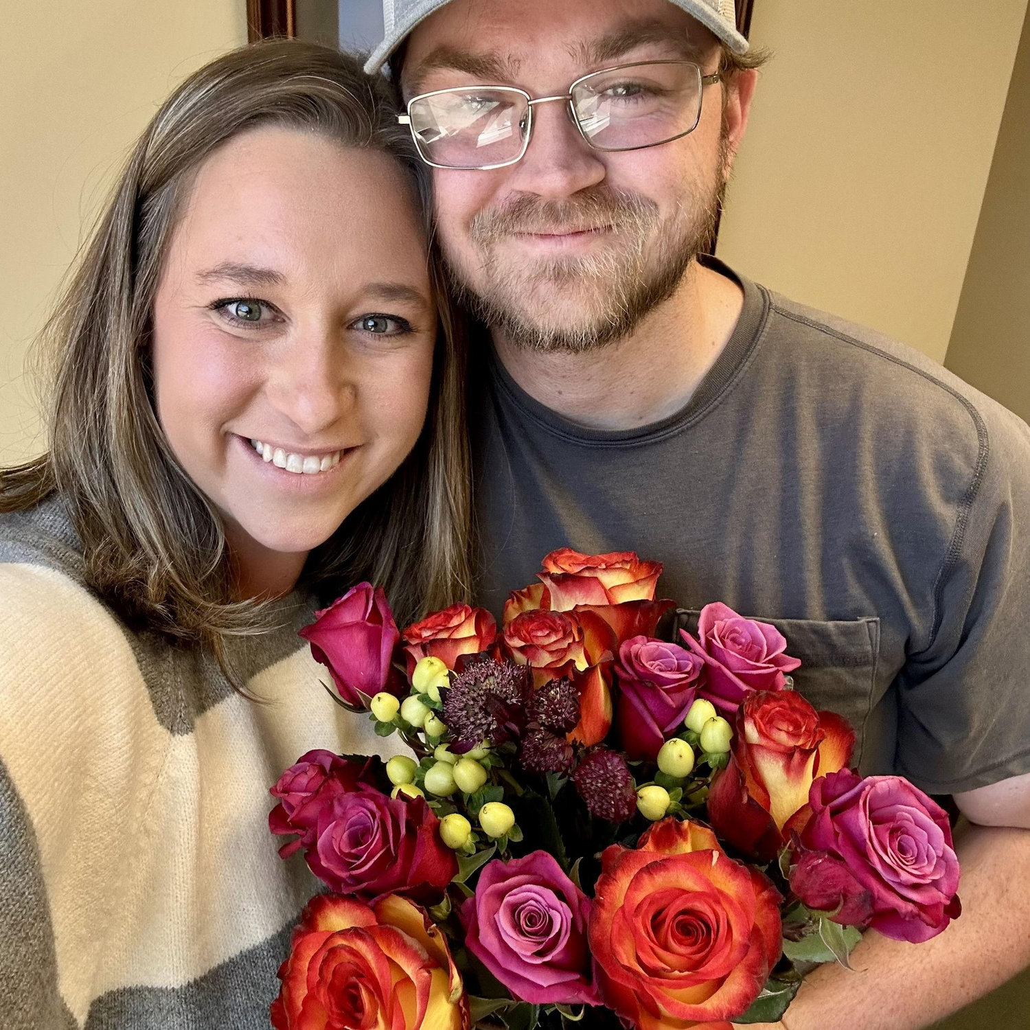 Surprising me at work with flowers!