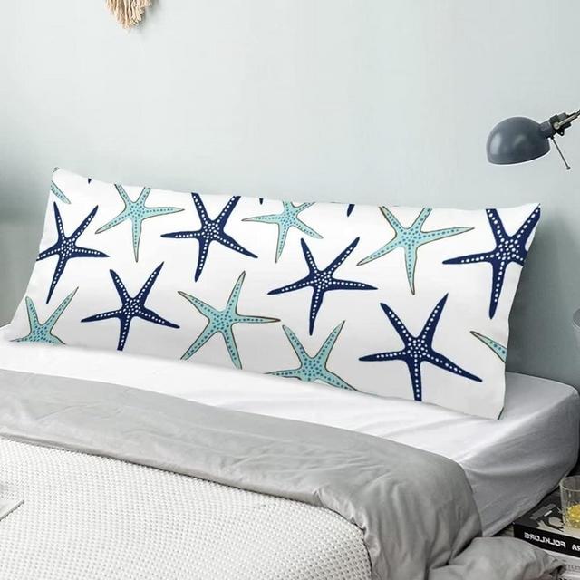 Starfish Body Pillow Cover Nautical Navy Blue and Turquoise Sea Stars Summer Beach Marine Ocean Animal Theme Soft Cushion Long Pillowcase with Zipper Decorative Bedding Pillow Cases for Sofa 20"x54"