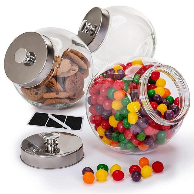 Glass Cookie Jars for Kitchen Counter (3 Pack) 75oz Food Storage Canisters with Airtight Lids + Marker & Labels, Coin & Penny Jar Candy Jars for Candy Buffet, Coffee Canister, Laundry Detergent Holder