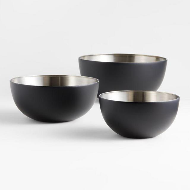 Matte Black Stainless Mixing Bowls, Set of 3