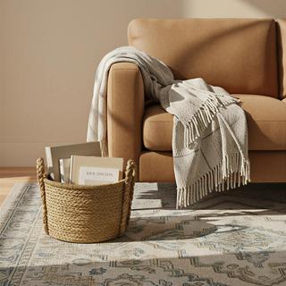 Handwoven Water Hyacinth Storage Basket with Braided Handle