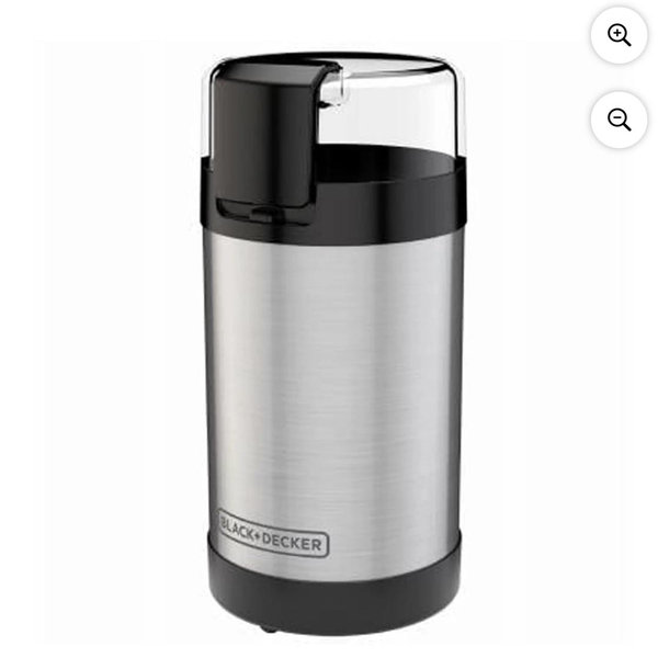BLACK+DECKER One Touch Coffee Grinder, 2/3 Cup Coffee Bean Capacity, Spice Grinder, One Touch Push-Button Control -150 Watts -Stainless Steel Blades