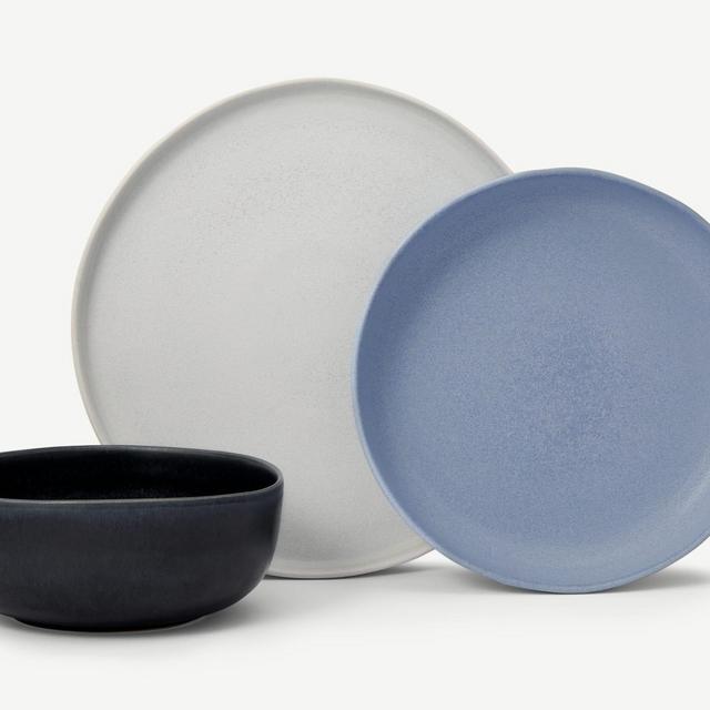 12-Piece Everyday Dinner Set, Grey, Indigo & Blue