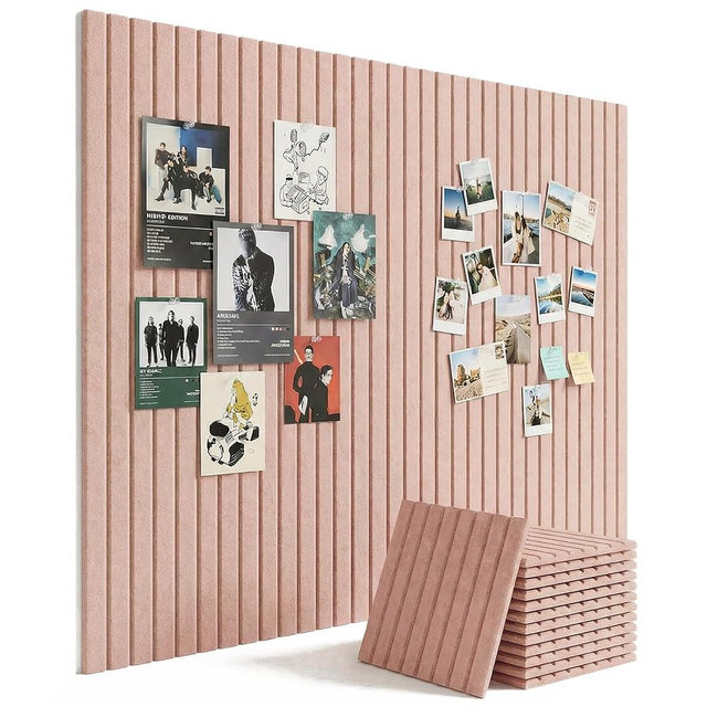 Aothia 12-Pack Felt Bulletin Board Tiles 48"x36", Modular Pin Board for Smooth Walls, Cork Board Alternative for Notes & Photos, 0.35" Thick, 70 Adhesive Tabs & 40 Pins, Pink