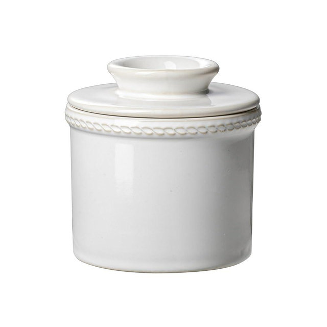 Jersinwei Butter Crock with Lid, Ceramic Butter Crock for Spreadable Soft Butter, Vintage Chain-Rim Design, Home and Kitchen Decor, Housewarming Gift, Shell White