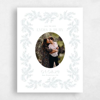 Soft Teal, White Wedding Save the Date - Petalo Photo