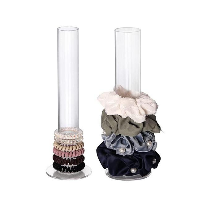 2 Pcs Scrunchie Holder,Acrylic Hair Ties Organizer,Pengup Clear Bracelet Stand for Girls,11 Inch.