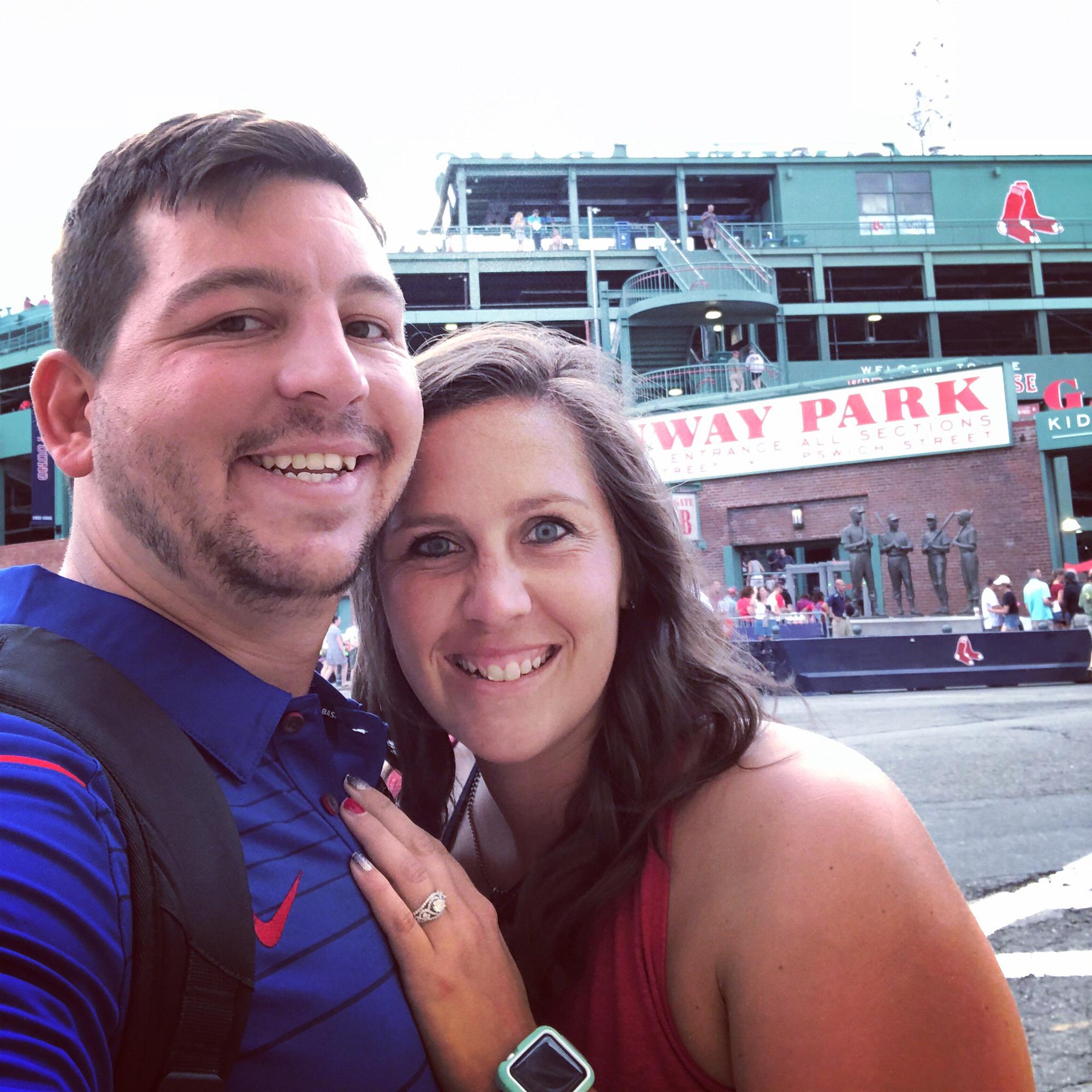 Erica said "yes" in Boston on their trip to see the Rangers play the Red Sox.