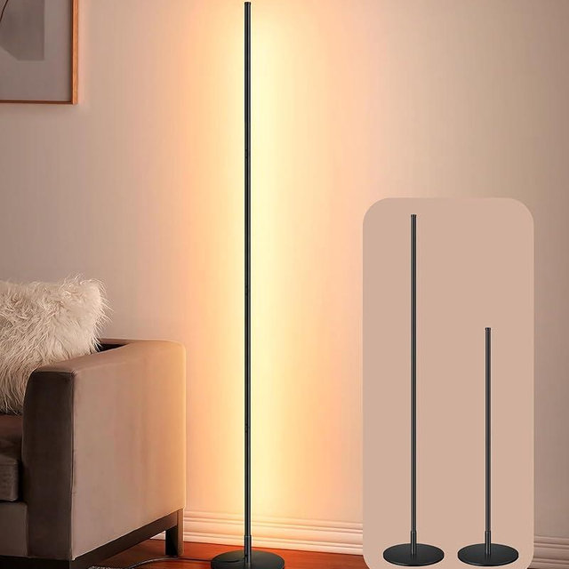 EDISHINE LED Corner Floor Lamp, 57.5" Minimalist Dimmable Sleek Light, Adjustable Height, Standing Tall Lamp for Living Room, Bedroom, Office, 3000K Warm White Light (Black)