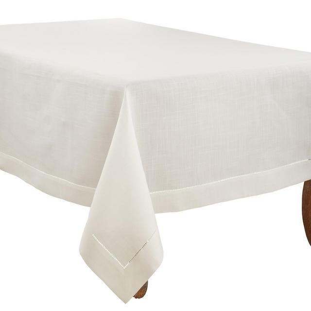 Saro Lifestyle Classic Hemstitch Border Tablecloth, Ivory, 70" x 120"