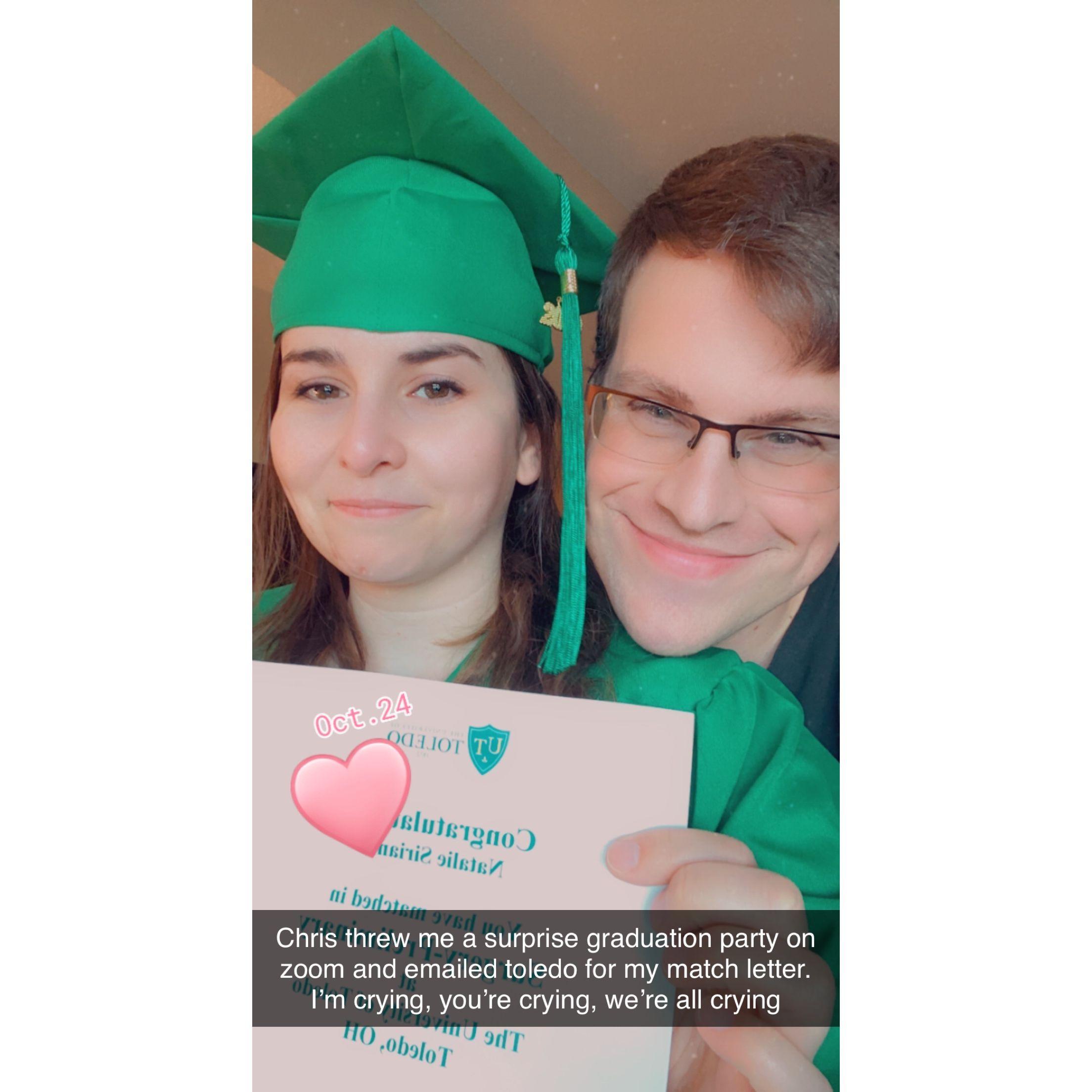 Chris threw Nat a surprise zoom graduation/match ceremony because hers was canceled due to covid. (I cried the whole time)