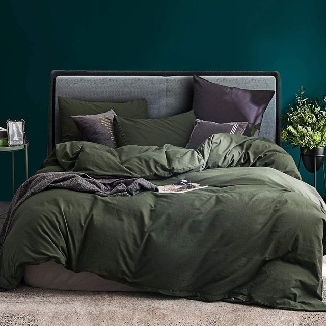 ECOCOTT 3 Pieces Duvet Cover Set Oversized King Size 100% Washed Cotton 1 Duvet Cover with Zipper and 2 Pillowcases, Ultra Soft and Easy Care Breathable Cozy Simple Style Bedding Set (120''x98'')