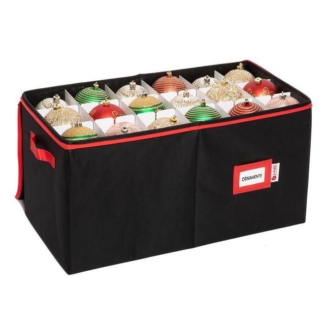 Christmas Ornament Storage Container with Dividers -Box Stores Up to 54-4" Ornaments, Zippered, Convenient, Adjustable, Heavy Duty 600D, Large Organizer Bin (Black)