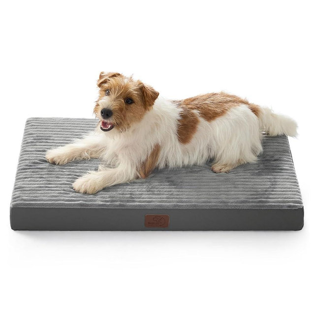 Bedsure ComfyFleece Dog Bed Medium Size Dog - Orthopedic Pet Beds with Removable Washable Cover, NOT Waterproof Egg Crate Foam Puppy Mat, Suitable for Pet Up to 35 lbs, 29"x18"x2.8", NOT for Chewers