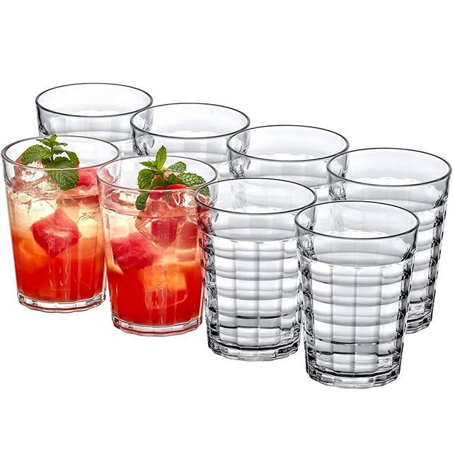 Amazing Abby - Ice Cube - 16-Ounce Plastic Tumblers (Set of 8), Plastic Drinking Glasses, All-Clear High-Balls, BPA-Free, Shatter-Proof, Dishwasher-Safe