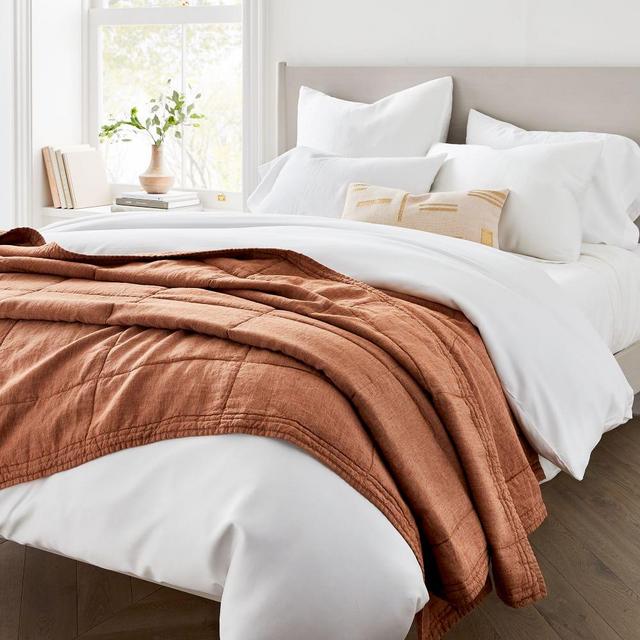 European Flax Linen Quilt, King, Terracotta Melange