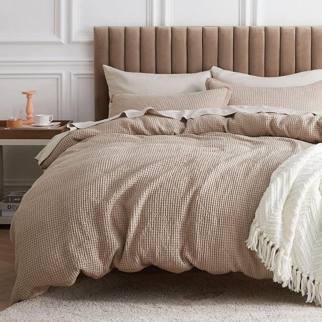 Bedsure Cotton Duvet Cover Set - 100% Cotton Waffle Weave Khaki Duvet Cover Oversized King Size, Soft and Breathable Duvet Cover Set for All Season (Oversized King, 120"x98")