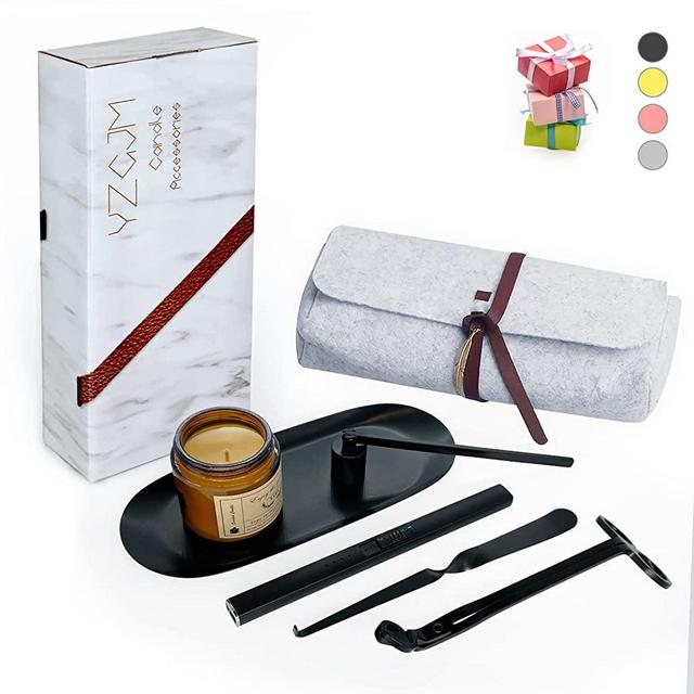 YZGJM Elegant 5Pcs Candle Wick Accessories, Candle Wick Trimmer, Dipper, Snuffer and Rechargeable Electric Candle Lighter Really Suitable for Dating or House Decor. (Matte Black)