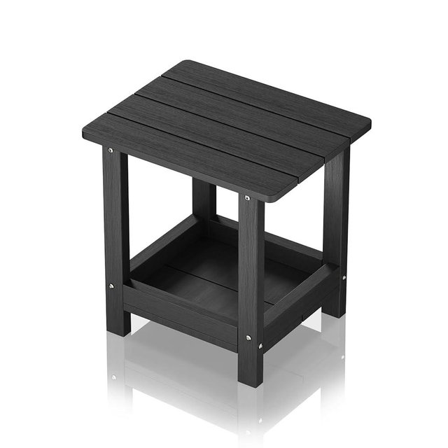 Adirondack Outdoor Side Table with 2 Layer Storage Small Adirondack Square Side Tables for Outside Weather Resistant Patio End Table for Pool, Backyard, Indoor Companion, Front Porch, Black