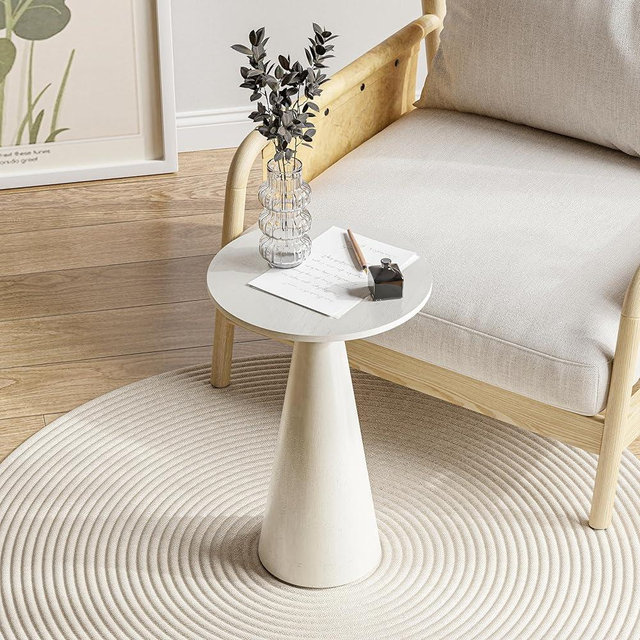 COZAYH Farmhouse Pedestal Small End Table Round Martini Table Wood Plant Stand Rustic Drink Table for Small Space Living Room, Bedroom, White