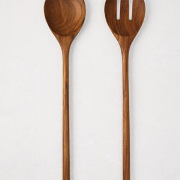 Natural Teak Wood Long-Handled 2-Piece Serving Set