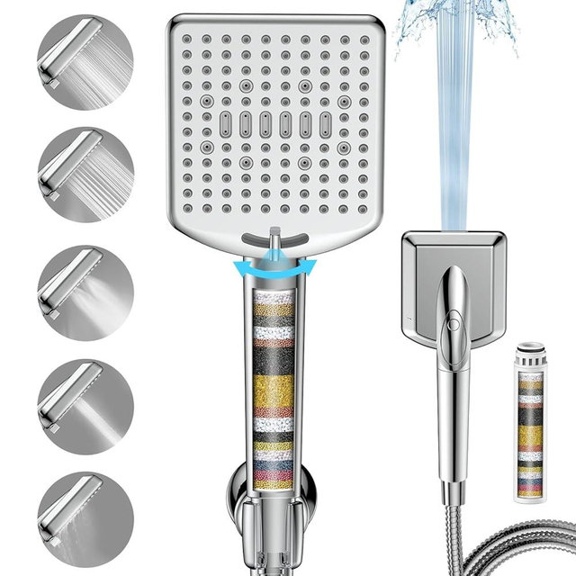 Homlord Filtered Shower Head with Handheld - High Pressure 6 Modes, 120 Anti-clog Nozzles, Detachable Showerhead with Hard Water Filters, Extra Long 6ft Hose, Power Wash Mode to Clean Bathroom, Pets