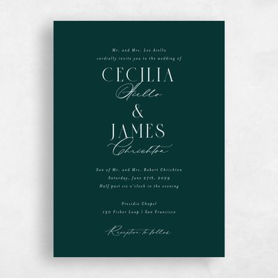 Dark Emerald, Green Wedding Invitation - Shahira Portrait