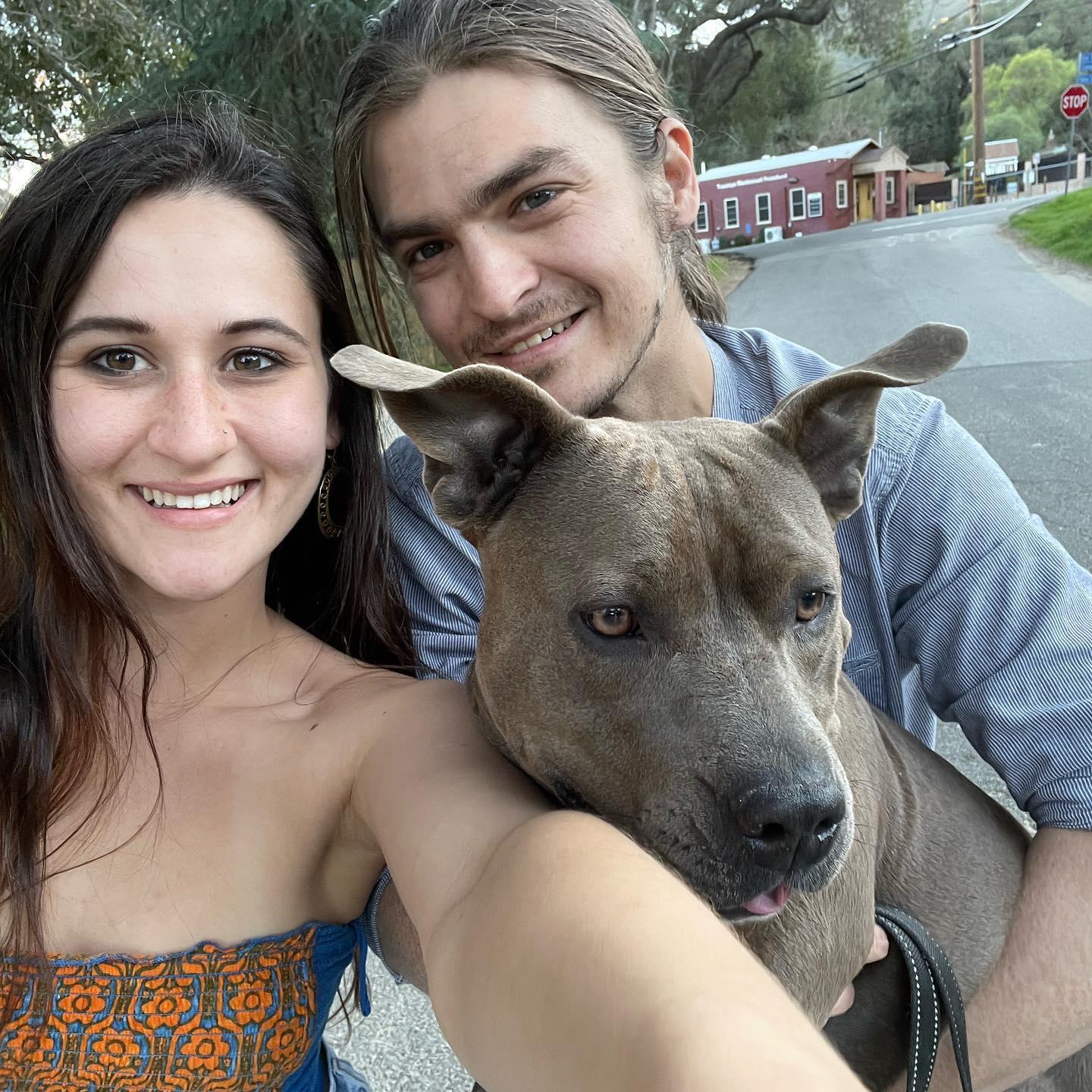 On a walk with Sadie dog! A classic