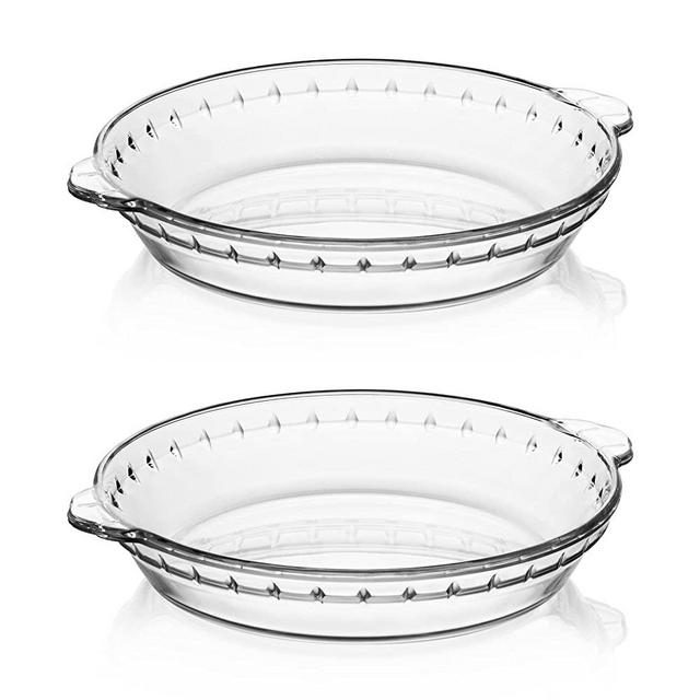 SWEEJAR Glass Pie Pan for Baking(2 pack), 9.5 Inches Round Baking Dish for Dinner, Non-Stick Pie Plate with Soft Wave Edge for Apple Pie, Pumpkin Pie, Pot Pies