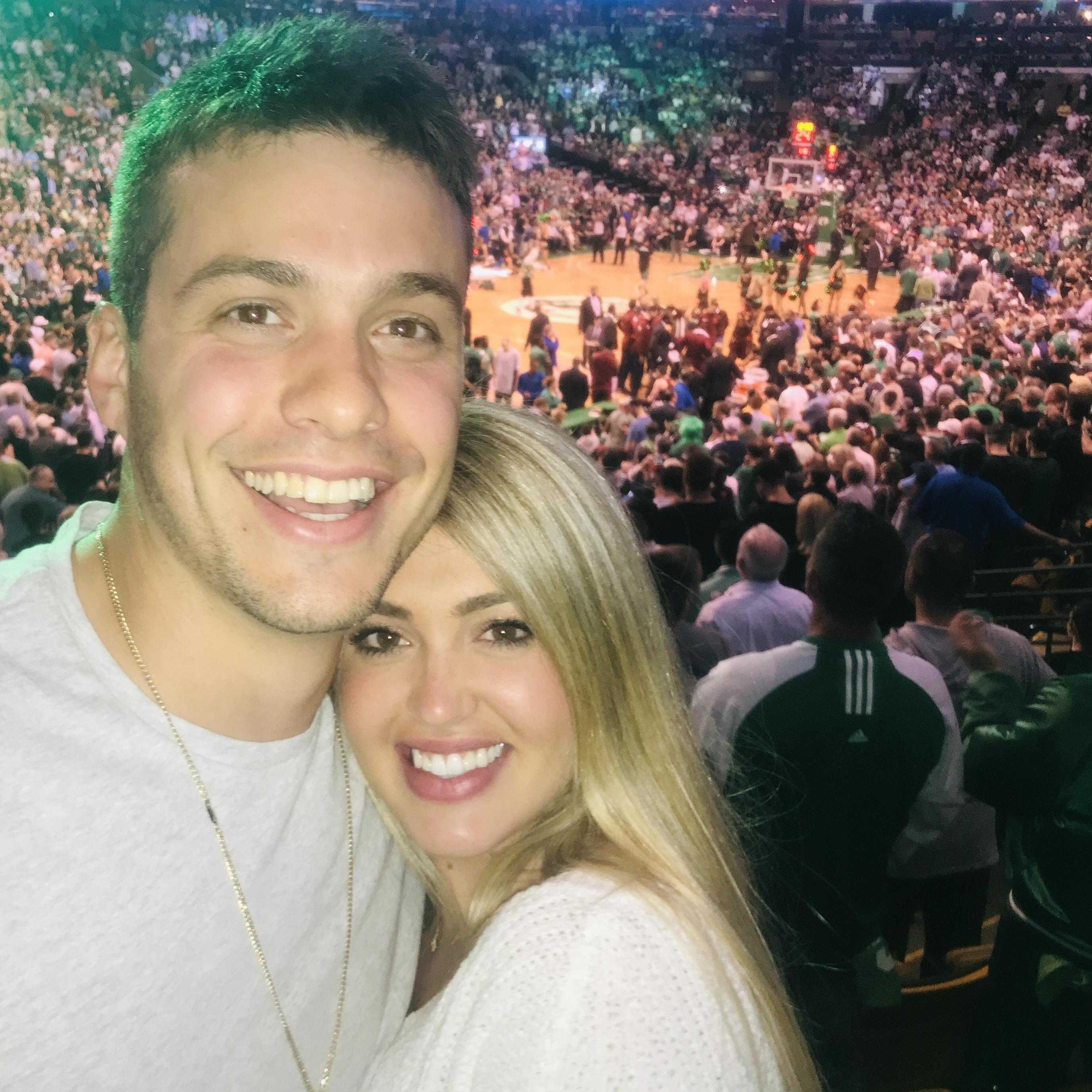 Mike officially asked Jess to be his girlfriend after this game. Go Celtics! We are now season ticket holders and love going to games.