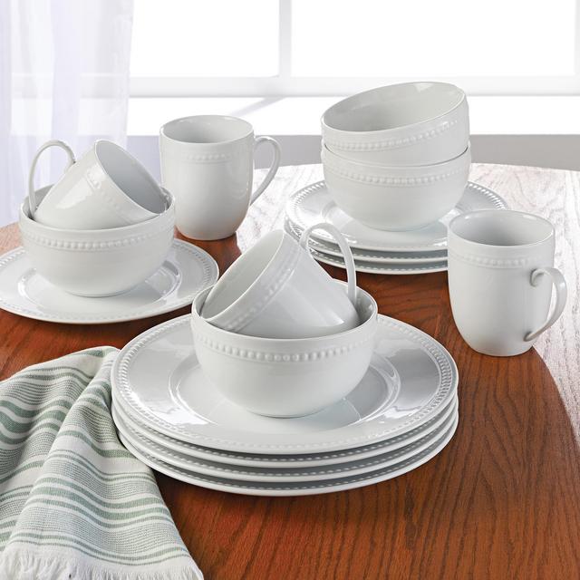 Better Homes & Gardens 16 Piece Sophia Beaded Dinnerware Set, White