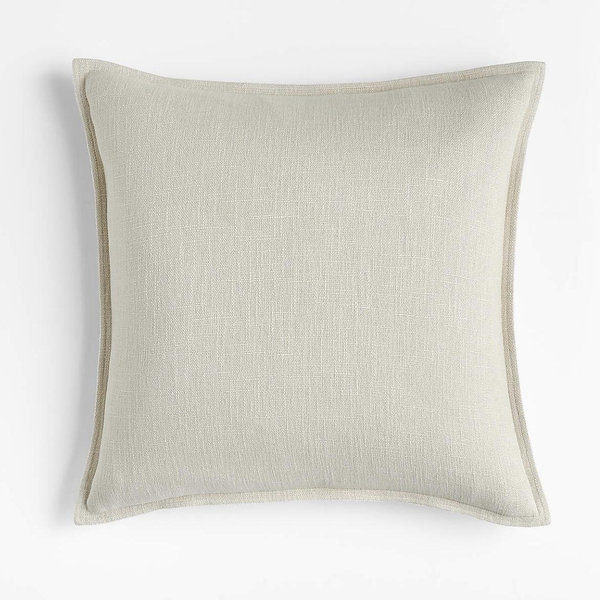 Quarry 20x20 Organic Laundered Linen Throw Pillow with Feather Insert - Ivory