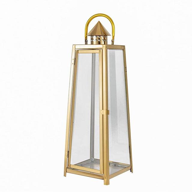 BalsaCircle 22-Inch Tall Gold Metal Lantern Cone Top Candle Holder Wedding Party Home Centerpieces Decorations Supplies