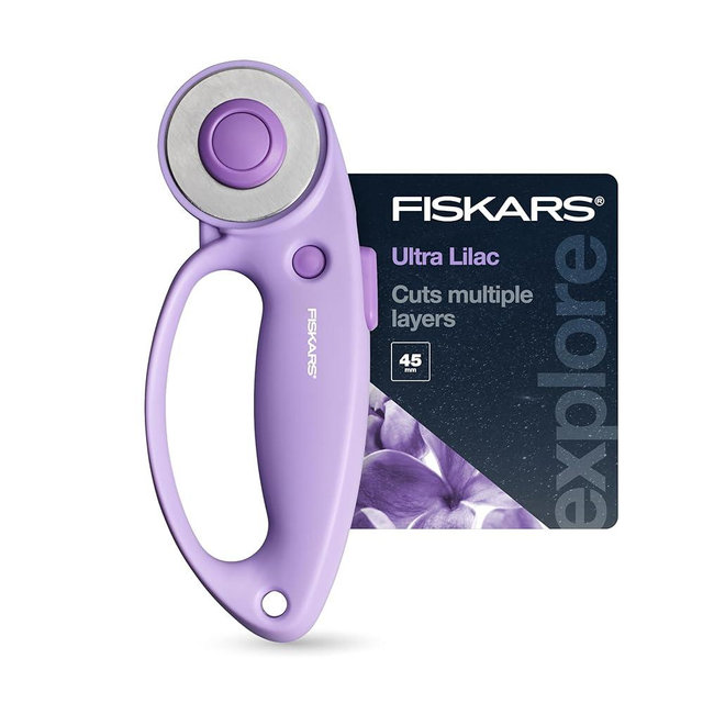 Fiskars Loop Rotary Cutter, Explore Collection Ultra Lilac, Precision-Ground Steel Blade for Fabric, Felt and Vinyl, 45mm