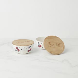 Vintage Cherry Dot Round Container, Set of 2