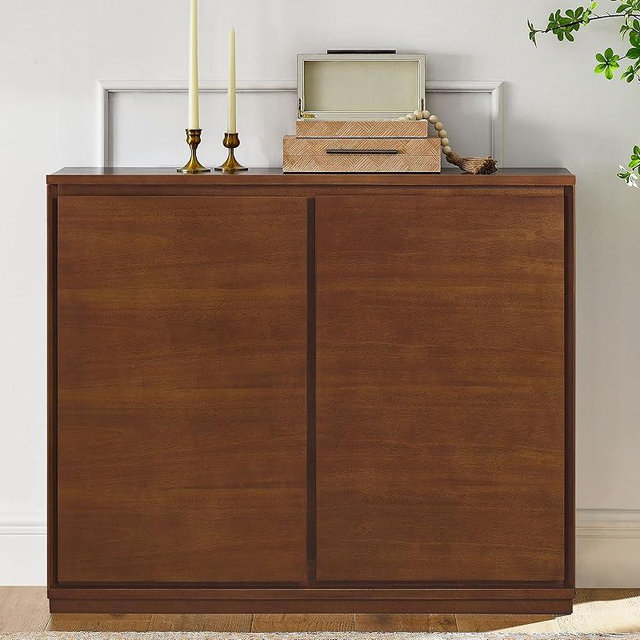 LKTART Mid Century Modern Sideboard Buffet Cabinet, Narrow Credenza Storage Cabinet,Media Console Table Cabinets for Living Room,Entryway,Hallway (39" Walnut)