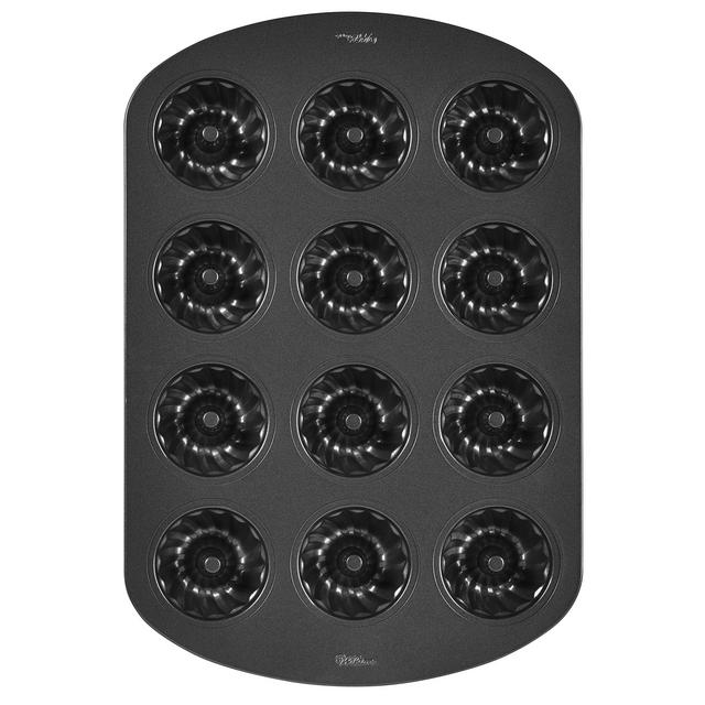 Wilton Non-Stick Mini Fluted Tube Pan, 12-Cavity, Steel, Multi-Cavity Mini Cake Pan, Black