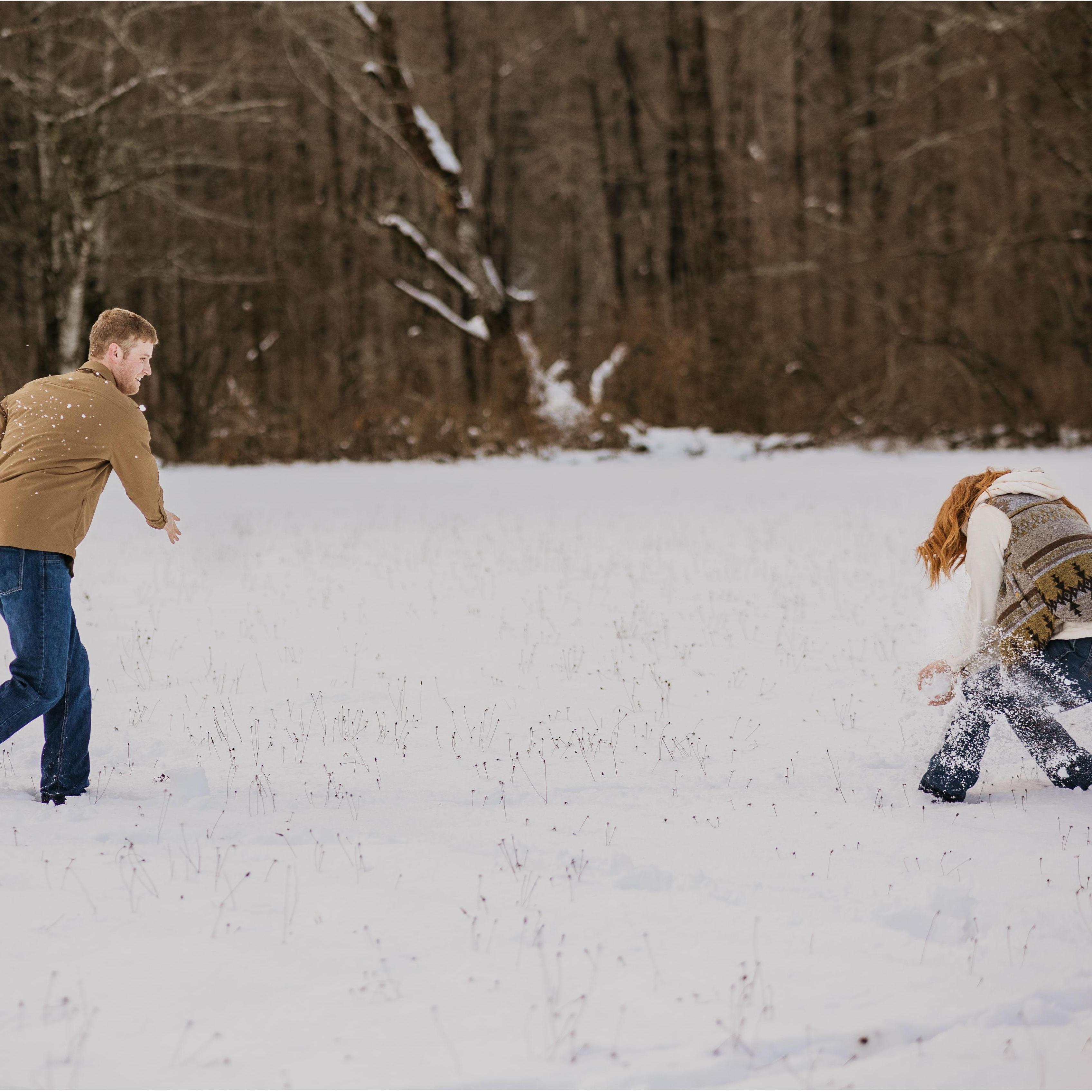 The prompt was lets have a snowball fight and Kolby got the first hit