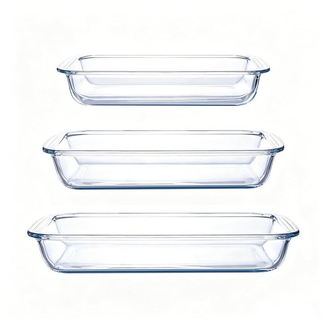 High Borosilicate Glass Baking Tray 3-Piece Set, 2.3 Quarts+1.6 Quarts+1.0 Quarts Rectangular Glass Baking Dish Container for Microwave and Oven, Suitable for Cooking, Baking Bread, Cakes and Meals