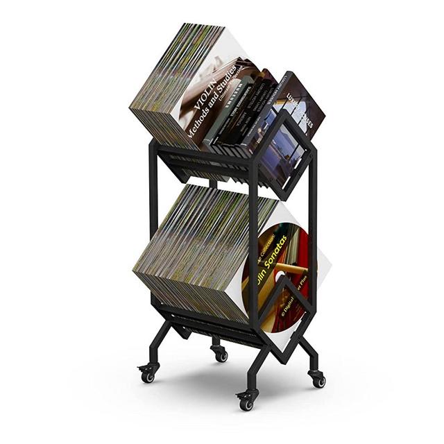 Simoretus Vinyl Record Storage Holder Rack LP Storage Display Stand with Casters Easy to Move Mobile Book Albums Storage Magazine Holder Office Files Organizer Shelf (T-32.5 inches)
