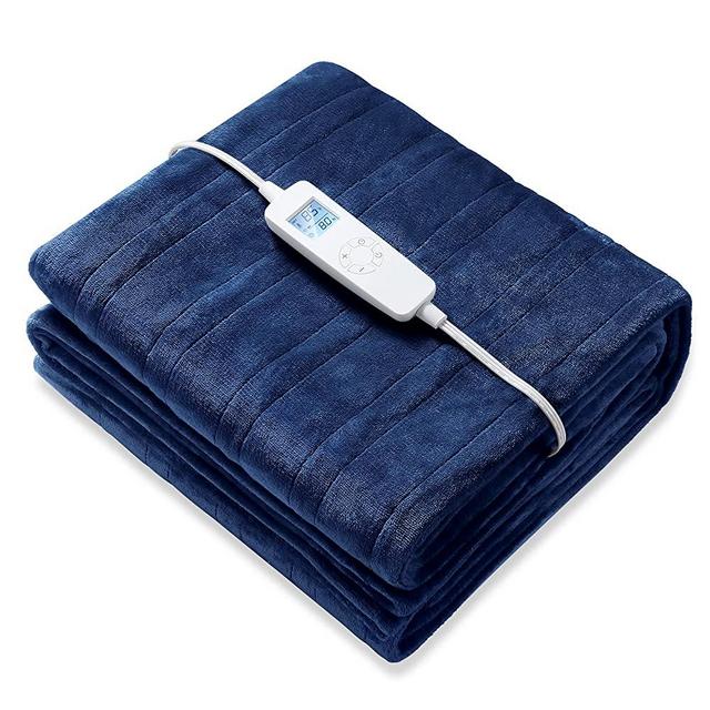 Electric Heated Throw Blanket Twin Size 62" x 84" | 6 Levels Fast Heating & Machine Washable | Full Body Warming Soft Flannel Bed Sofa Blankets with Auto-Off Overheating Protection 8H Timer | Blue